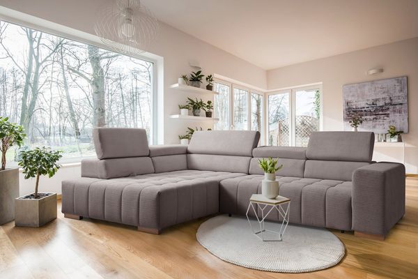 exxpo - sofa fashion Ecksofa Elianos, hoher Sitzkomfort, aufwendige Kreuzsteppung im Sitz, L-Form, Kopfteile & Sitztiefe verstellbar, mit Bettfunktion, Cord, cappuccino