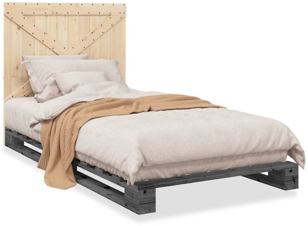 vidaXL Massivholzbett mit Kopfteil Grau 100x200 cm Kiefer 3281581 Bild 2