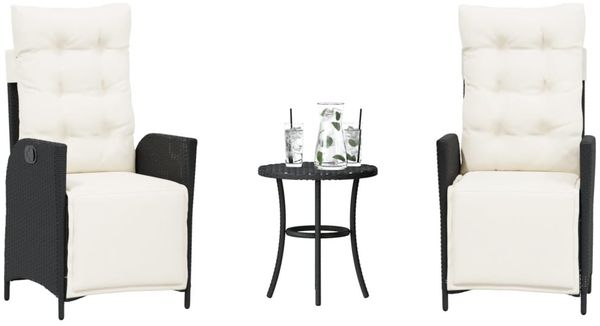 vidaXL 3-tlg. Bistro-Set mit Kissen Schwarz Poly Rattan 365296