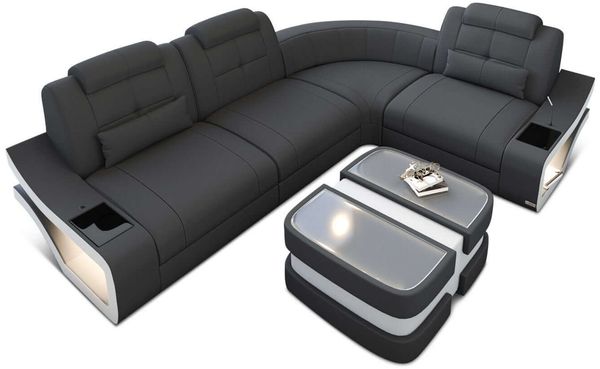 Ecksofa Elena Stoff – Modern & Komfortabel - Mikrofaserstoff - Grau-Weiß - Rechts
