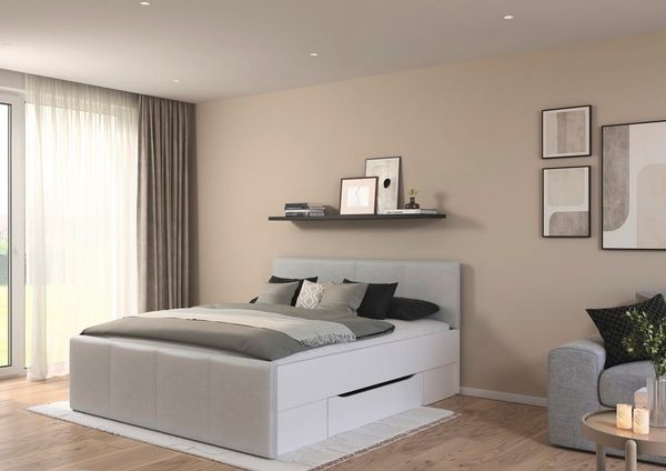OTTO home Bett Doppelbett Polsterbett Stauraumbett AGORDO (180x200 cm, Kopf- und Fußteil aus Cordstoff oder Webstoff), praktische Bettschubkästen für zusätzlichen Stauraum MADE IN GERMANY