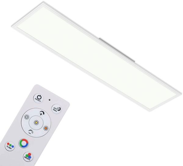 BRILONER - LED Deckenlampe flach mit Fernbedienung, buntes RGB Licht, einstellbar von warmweiß bis kaltweiß, LED Lampe, Deckenleuchte, Wohnzimmerlampe, LED Panel, Küchenlampe, 119,6 x 29,6 x 6,5 cm, Weiß