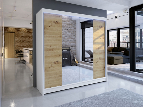 Kleiderschrank Talin II, mit RGB LED Beleuchtung, Farbe: Weiß / Artisan Eiche