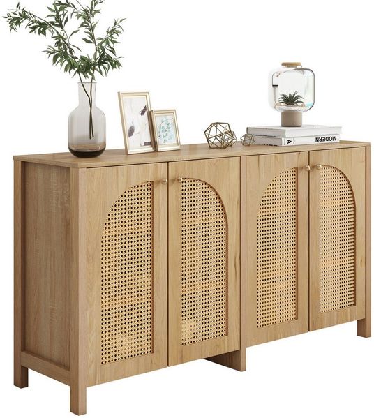 Merax Sideboard, Kommode mit verstellbaren Einlegböden,Anrichte,Rattantüren