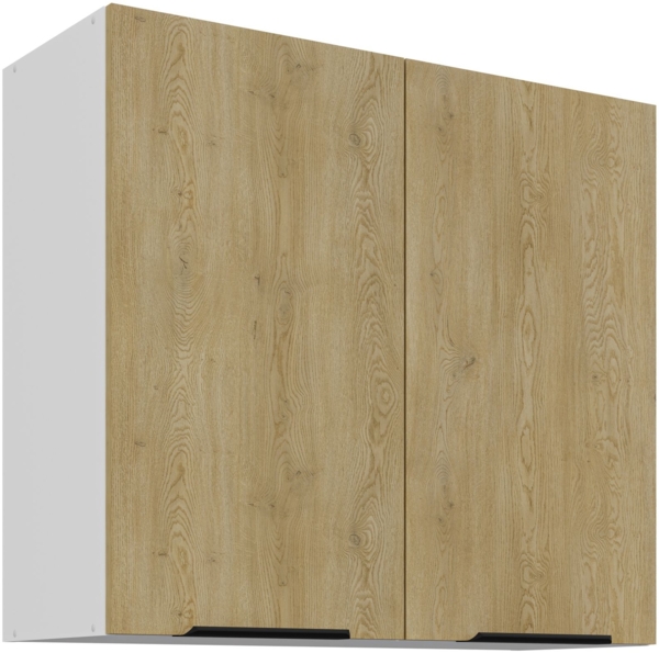 Küchen Hängeschrank 80 cm CREMONA Eiche hell + Weiß matt Küche Küchenzeile Küchenblock Einbauküche