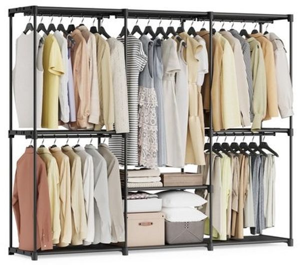 SONGMICS Kleiderschrank offen, Kleiderständer, Kleiderstange, Garderobe, 5 Hängefächer, viel Platz, für Schlafzimmer, Wohnzimmer, 205 x 43 x 166 cm