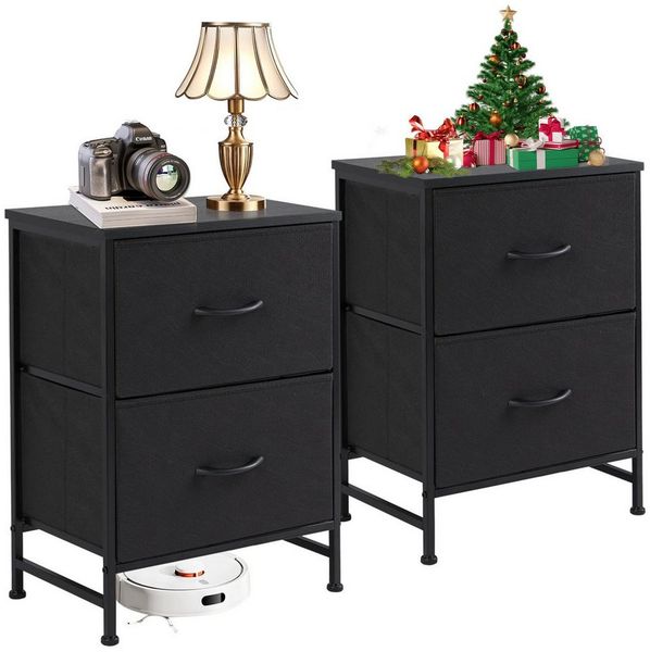 IDEASY Schubkastenkommode Schminktisch, Nachttisch, Kommode (2er-Set) mit 2 Stoffschubladen (Schnellmontagemöbel, Metallrahmen, Stoffschrank, Geeignet für Schlafzimmer Büro Garderobe Eingang Flur Kinderzimmer), Kleiderorganizer mit Griffen Lagerschrank...