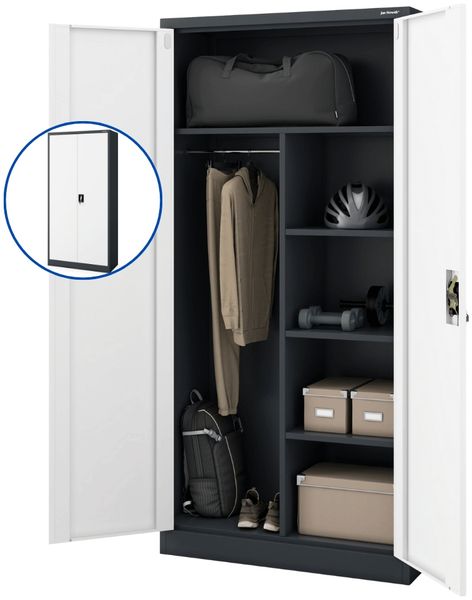 Mehrzweckschrank Metall abschließbar DAWID - Funktionaler Metallschrank | Schließfachschrank Putzmittelschrank Besenschrank Vorratsschrank, 185x90x45cm Anthrazit-Weiß