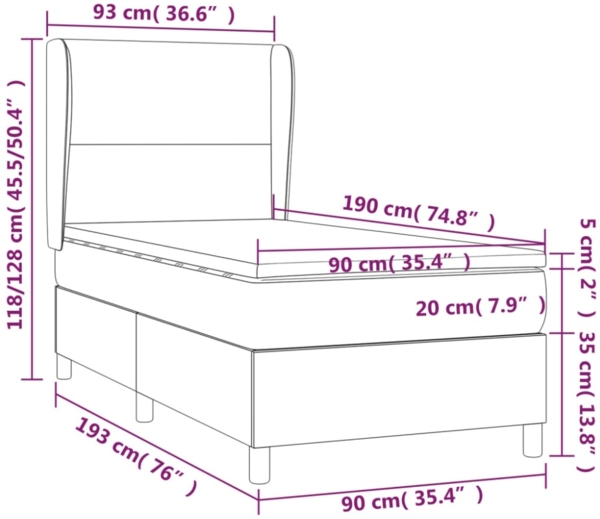 vidaXL Boxspringbett mit Matratze Dunkelgrau 90x190 cm Stoff 3127766 Bild 3