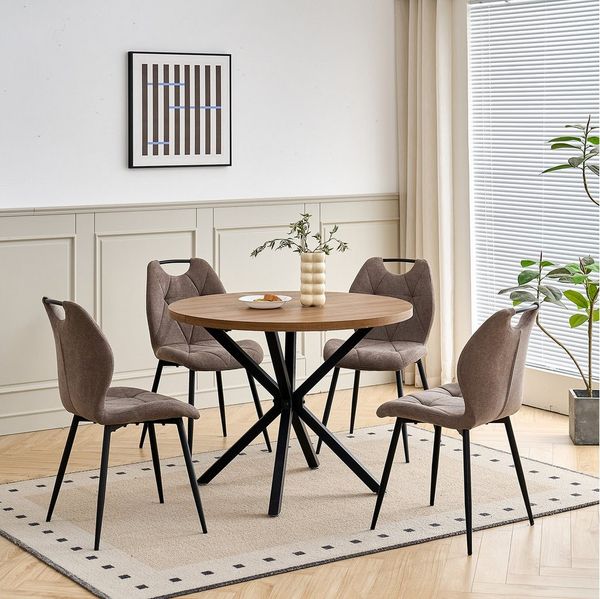 GrandCA HOME Esszimmerstuhl 4er Set Polsteres Esszimmerstuhl im Nordischen Stil, Hoher Stuhl (4 St), mit Stoffbezug, Metallbeine, Braun