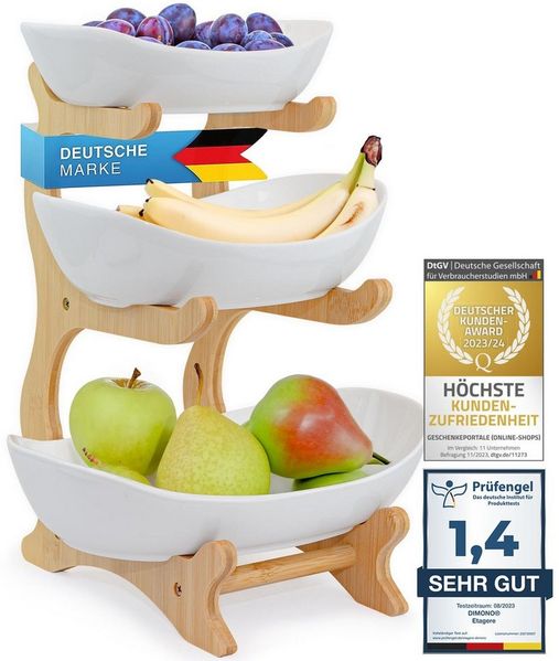 Dimono Etagere Deluxe Servier-Ständer, Keramik, (3-Etagen Servierschalen, Obst- & Gemüseschale), Servierschalen für Desserts, Obst, Gemüse, Süßes uvm.