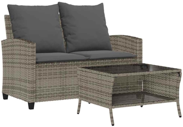 vidaXL Gartensofa 2-Sitzer mit Kissen & Tisch Grau Poly Rattan 4103847