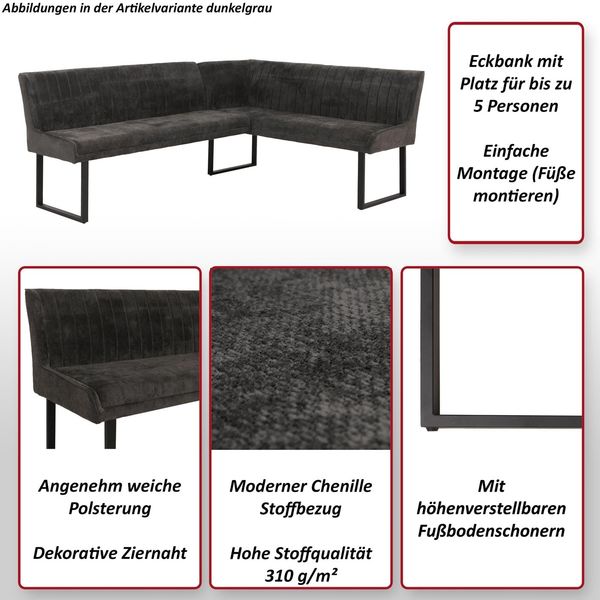Eckbank HWC-O82, Esszimmerbank Bank, Öko-Tex (310g/m²) Chenille Stoff/Textil Metall 210x159cm ~ senfgelb Bild 2