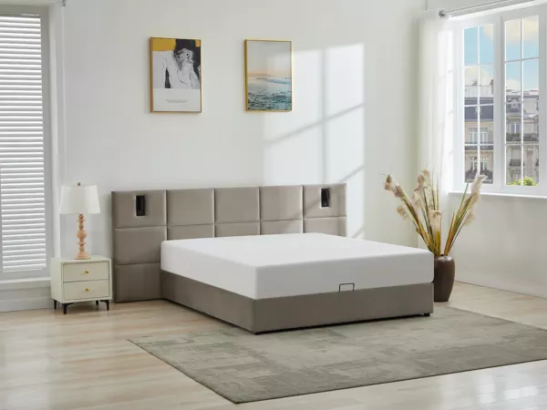 Vente-unique - SARETO Bett SamtStoff Schokoladenbraun - B 208 cm x H 104 cm x L 248 cm