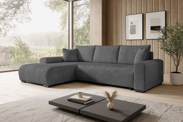 storez24 Ecksofa Nelly, mit Bettkasten und Schlaffunktion, Cordstoff, L-Form, bequem