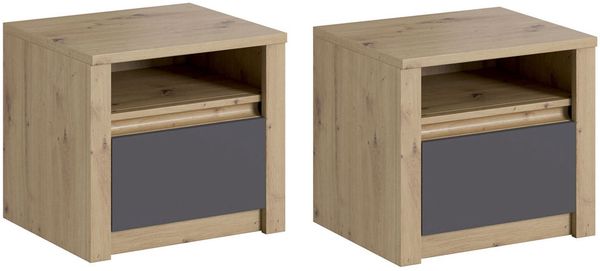 2er-Set Nachttische ""Malta"" Nachtkonsolen 50 cm grifflos artisan eiche grau
