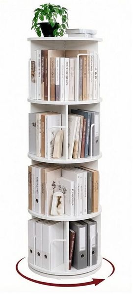 Oak&Tea Bücherregal Bücherregal drehbar mit 4 Ebenen, Standregal für Bücher & Deko, 4 Etagen, Höhe 128cm, drehbar, Durchmesser 40 cm, platzsparend