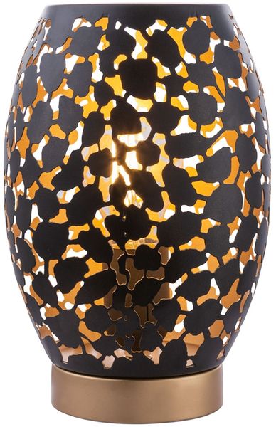Tischleuchte, schwarz-gold, Dekor Stanzungen, H 23 cm, HANNY
