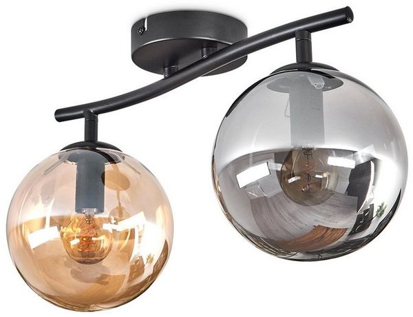 hofstein Deckenleuchte Deckenlampe aus Metall/Glas in Schwarz, ohne Leuchtmittel, Glasschirme (15 cm), 2 x E14, ohne Leuchtmittel