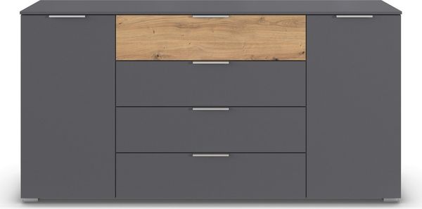 rauch Kombikommode Sideboard Türkommode Schubladenkommode Kommode ASTANA (Breite 160 cm / Höhe 81 cm, mit 4 Einlegeböden), 2-türig, 4 geräumige Schubladen, Kantengriff Alufarben MADE IN GERMANY