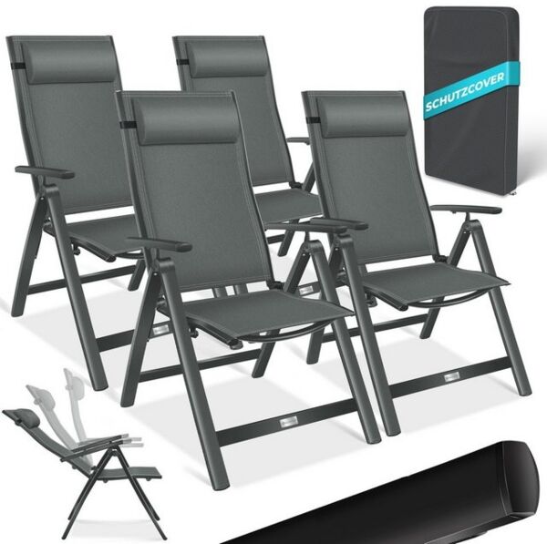KESSER® Gartenstuhl Hochlehner mit Armlehnen | Aluminium Klappstuhl inkl. Kopfkissen Campingstuhl 7-Fach Verstellbar Rückenlehne | Atmungsaktiv & Wetterfest | Klappbar & Anti-Rutsch Anthrazit, 4 Stück Bild 4
