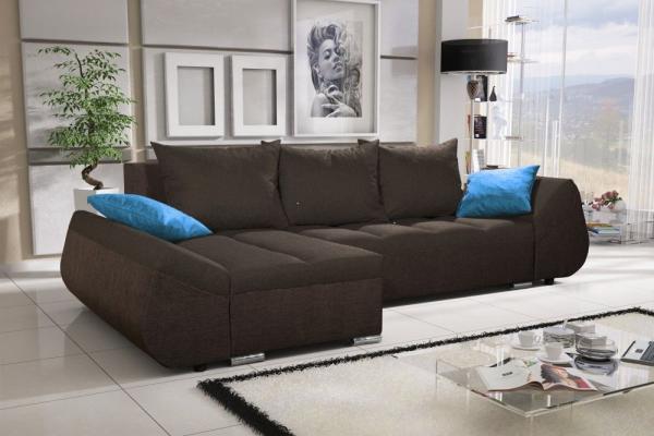 Ecksofa Sofa KLEO mit Schlaffunktion Dunkelbraun Ottomane Links