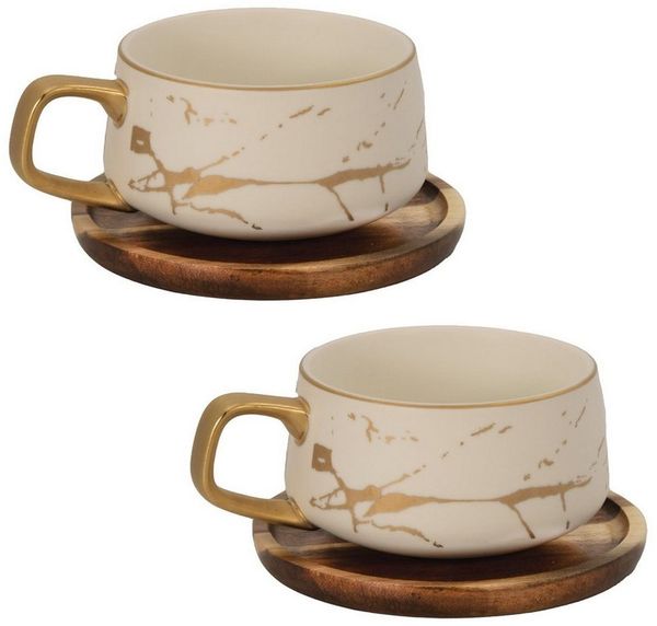 Intirilife Tasse, 4-tlg, Keramik, 4x Kaffeetasse Teetasse Keramik 200ml Tassen Set Untersetzer Becher