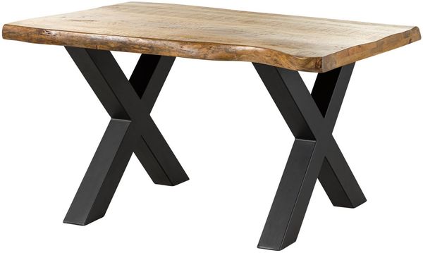 Baumtisch Mango 140x90x77 natur lackiert / X-Beine anthrazit matt FREEFORM 5