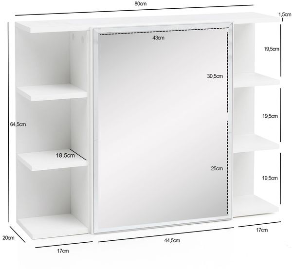 Hängeschrank WL5.754 Weiß 80 x 64,5 x 20 cm Spanplatte Spiegelschrank Modern, Design Badregal Freischwebend, Schränkchen mit Spiegel, Badezimmerschrank Holz Hängeschrank mit Badspiegel Bild 4
