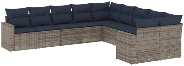 vidaXL 10-tlg. Garten-Sofagarnitur mit Kissen Grau Poly Rattan 3219501