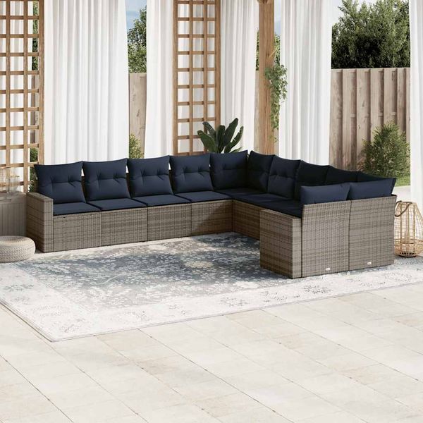 vidaXL 10-tlg. Garten-Sofagarnitur mit Kissen Grau Poly Rattan 3219501