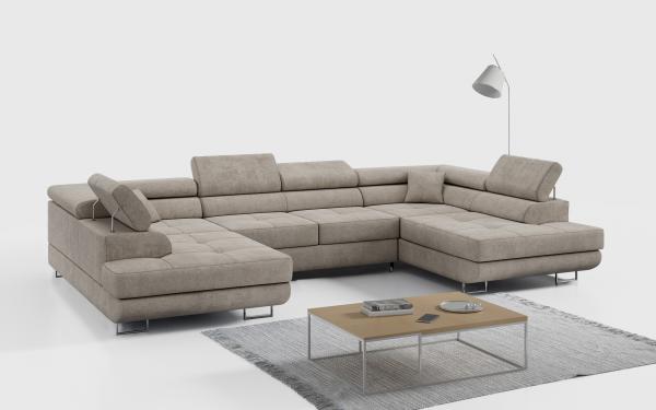 Ecksofa, Wohnzimmer U Couch, Polstersofa mit Bettkasten - GUSTAW-U - Beige Struktur