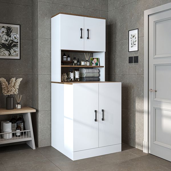 Roomart Badezimmer Waschmaschinenschrank - SERIE ATLANTIC-I- 70 cm breit, Waschmaschinenüberbau für Bad & Waschküche • Weiß-Eiche