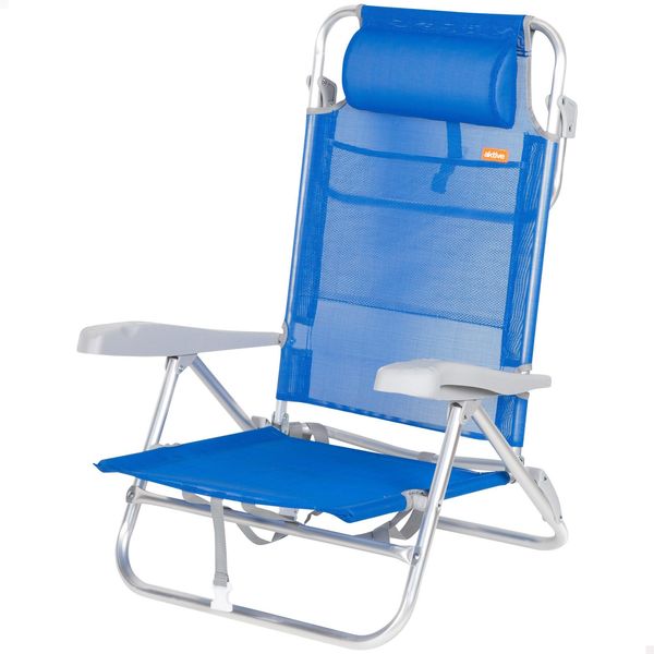 AKTIVE Strandstuhl, klappbar, Dunkelblau, Textilen und Aluminium, 47 x 49 x 82 cm, 8 Positionen, hohe Rückenlehne, 110 kg