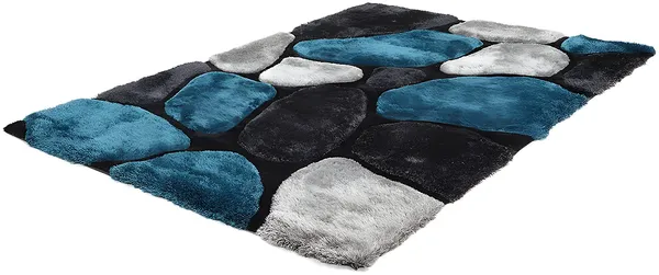 Vente-unique - Hochflorteppich - 160 x 230 cm - Türkis & Grau - PIETRA