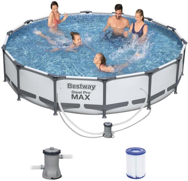 BESTWAY 56595 Steel Pro MAX Pool Swimmingpool rund grau Pumpe Kartusche 427x84 cm