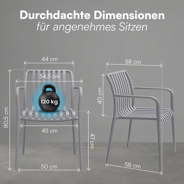 STEELSØN 'Pincoya' Gartenstuhl, grau, Kunststoff, wetterfest und UV-beständig, Balkonstuhl stapelbar, bis 120 kg belastbar, 4er Set Bild 8