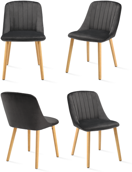 GOEURVANT 993 Esszimmerstühle 4er-Set, Samt - Dunkelgrau Stoff