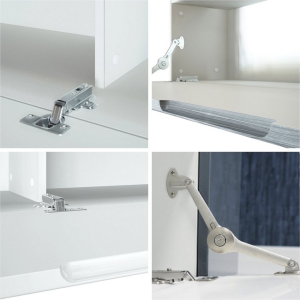 Vladon Wohnwand Mirage, Anbauwand mit Rückwand mit 2 Türen, 2 Klappen und 6 offenen Glasablagen, Weiß matt/Weiß Hochglanz (262 x 183 x 39 cm) Bild 3