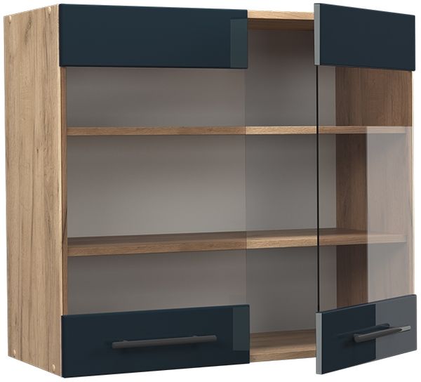 Küchenglasschrank Fame-Line Dunkelblau Hochglanz 80 cm Vicco Bild 4
