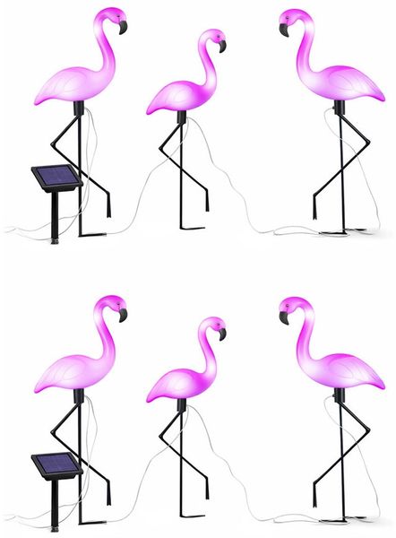 6x LED Solarleuchte, Flamingo, Erdspieß, Akku, H 52 cm