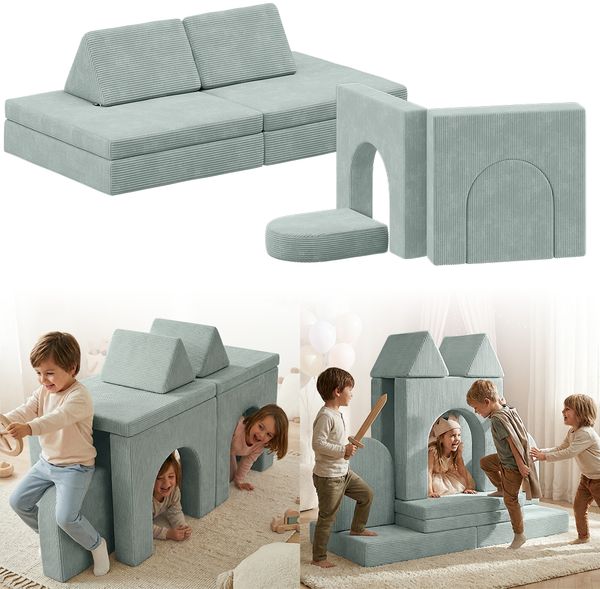 Bellabino 'Nile' Spielsofa mit Toren, 8-tlg, Cord, türkis, faltbare Kindercouch, abnehmbarer & waschbarer Bezug, Kindersofa aus Schaumstoff
