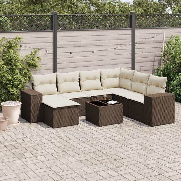 vidaXL 8-tlg. Garten-Sofagarnitur mit Kissen Braun Poly Rattan 3222912