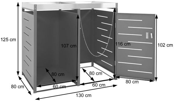 1er-Mülltonnenverkleidung mit Brennholzlager HWC-H40, Mülltonnenbox, 125x130x80cm erweiterbar Metall 45kg ~ anthrazit Bild 3