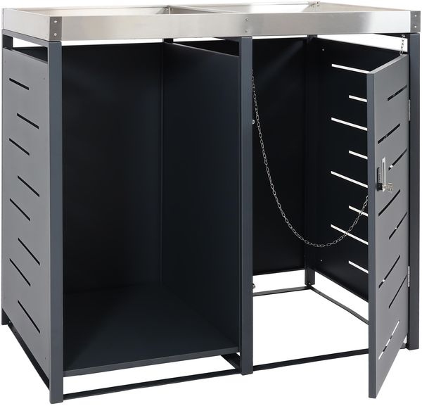 1er-Mülltonnenverkleidung mit Brennholzlager HWC-H40, Mülltonnenbox, 125x130x80cm erweiterbar Metall 45kg ~ anthrazit Bild 9