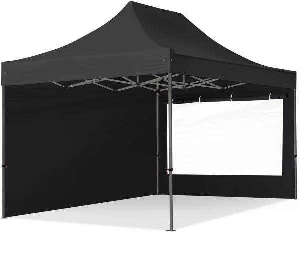 3x4,5m Faltpavillon, PREMIUM Stahl 40mm, Seitenteile mit Panoramafenstern, schwarz