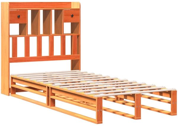vidaXL Massivholzbett mit Regal ohne Matratze Wachsbraun 100x200 cm 3323955 Bild 3