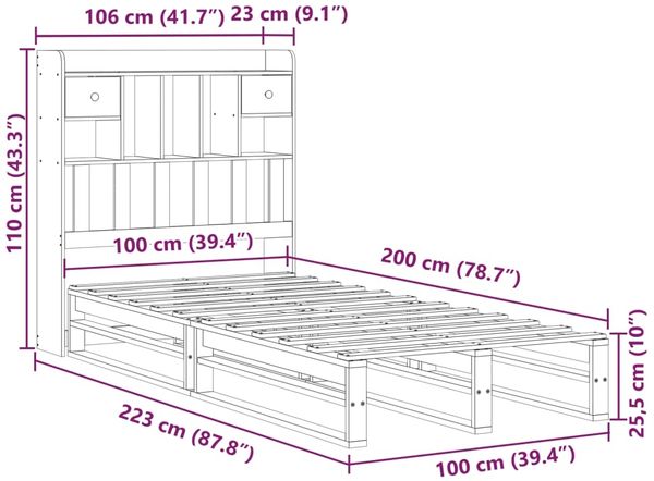 vidaXL Massivholzbett mit Regal ohne Matratze Wachsbraun 100x200 cm 3323955 Bild 12