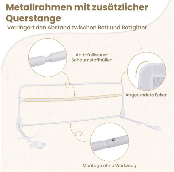 COSTWAY Bettschutzgitter (1 St), Bettgitter, mit Sicherheitsgurt, klappbar, 120x42cm Bild 3