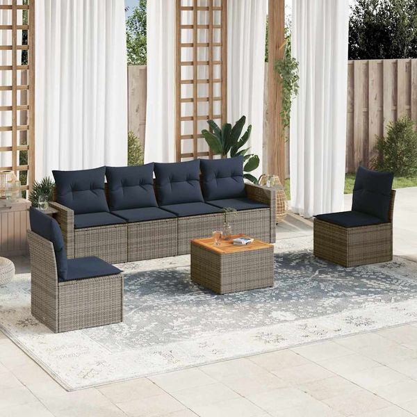 vidaXL 7-teiliges Gartensofa-Set mit Kissen, grau, Polyrattan 3224514